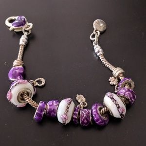 Purple and White Pandora Charm Bracelet